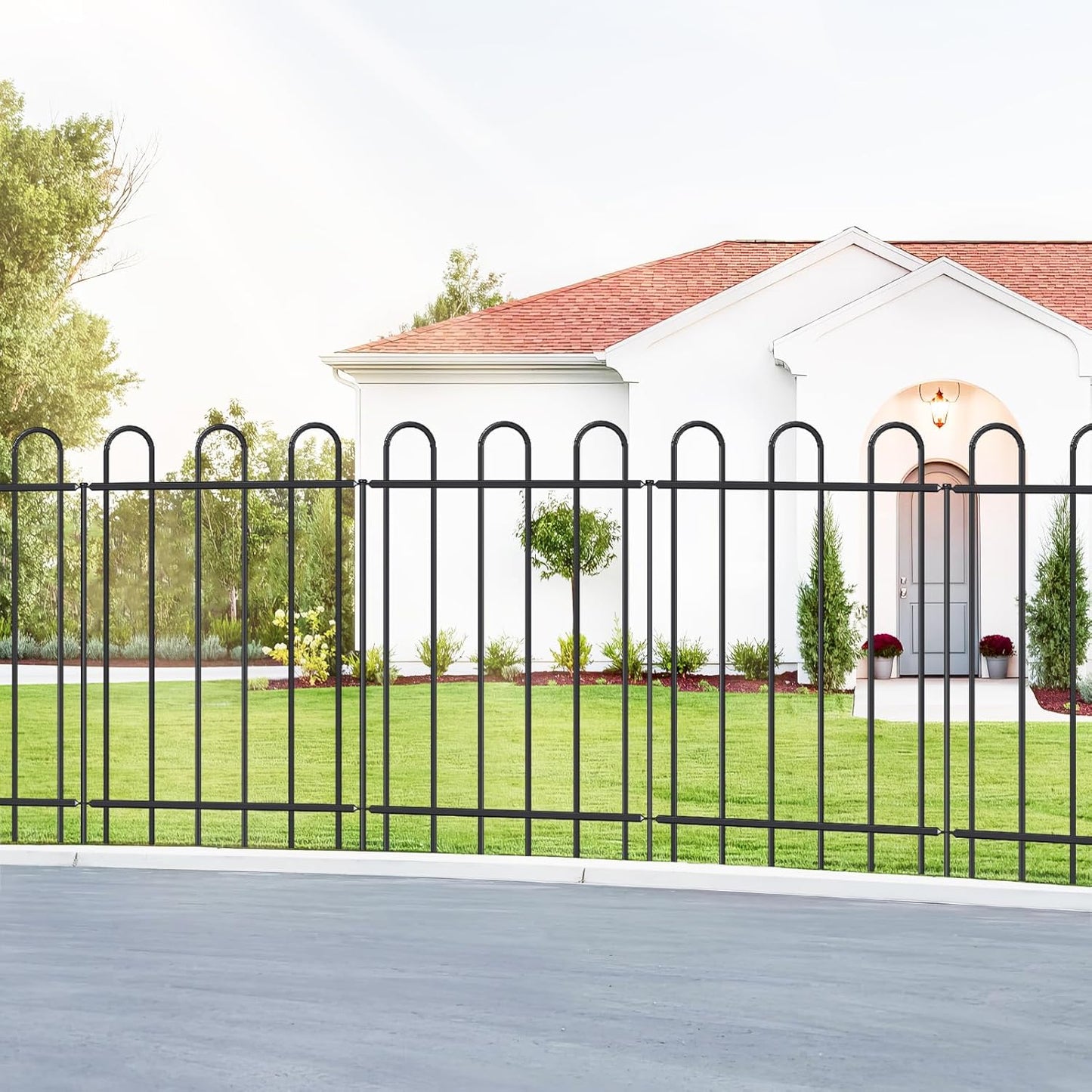 Metal Garden Fence 36 in H x 12 ft L, No dig Garden Border Yard Fencing, Dog Fence Outdoor Temporary Animal Barrier for Flower Bed Lawn and Patio, 6 Panels + 7 Stakes Black