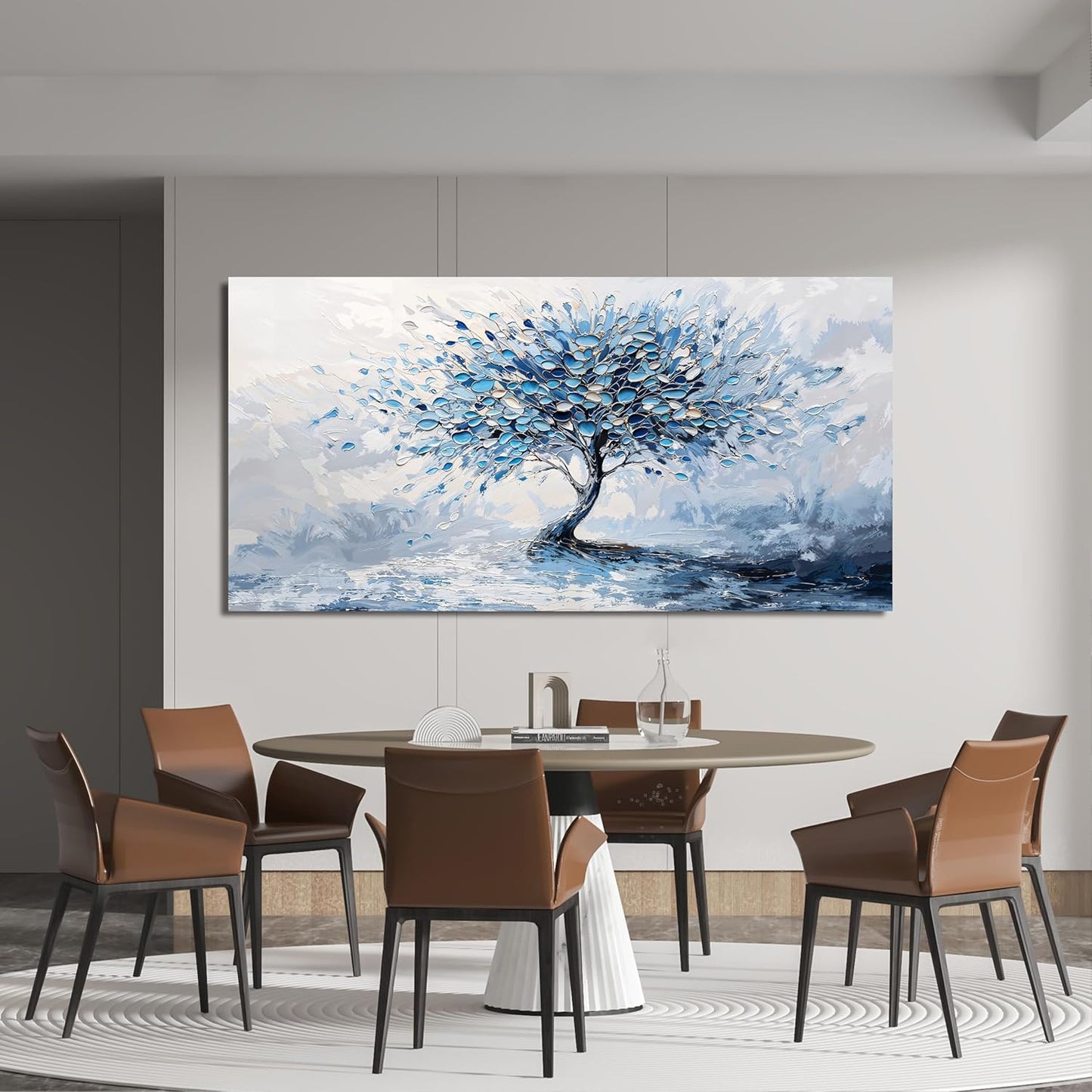 Canvas Wall Art Decor Modern Blue White Wall Art Prints Wall Art Pictures for Living Room Oversized Artwork for Walls Abstract Art Large Tree of Life Wall Art Decorations Bedroom Office Decor 29"X58"