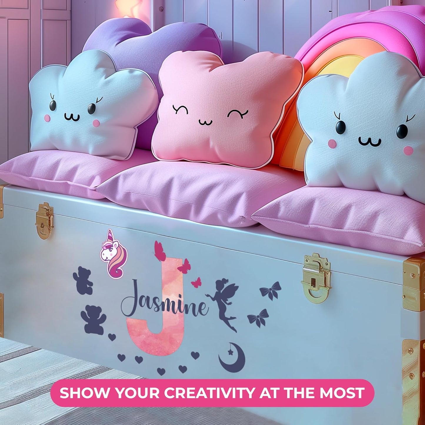 Custom Stickers Name Wall Decor I Personalized Name Sign for Room Decor | Multiple Custom Name & Initial I Decal for Baby Girl Nursery Decor I Nursery Wall Decal for Baby (C. Pink Sky)