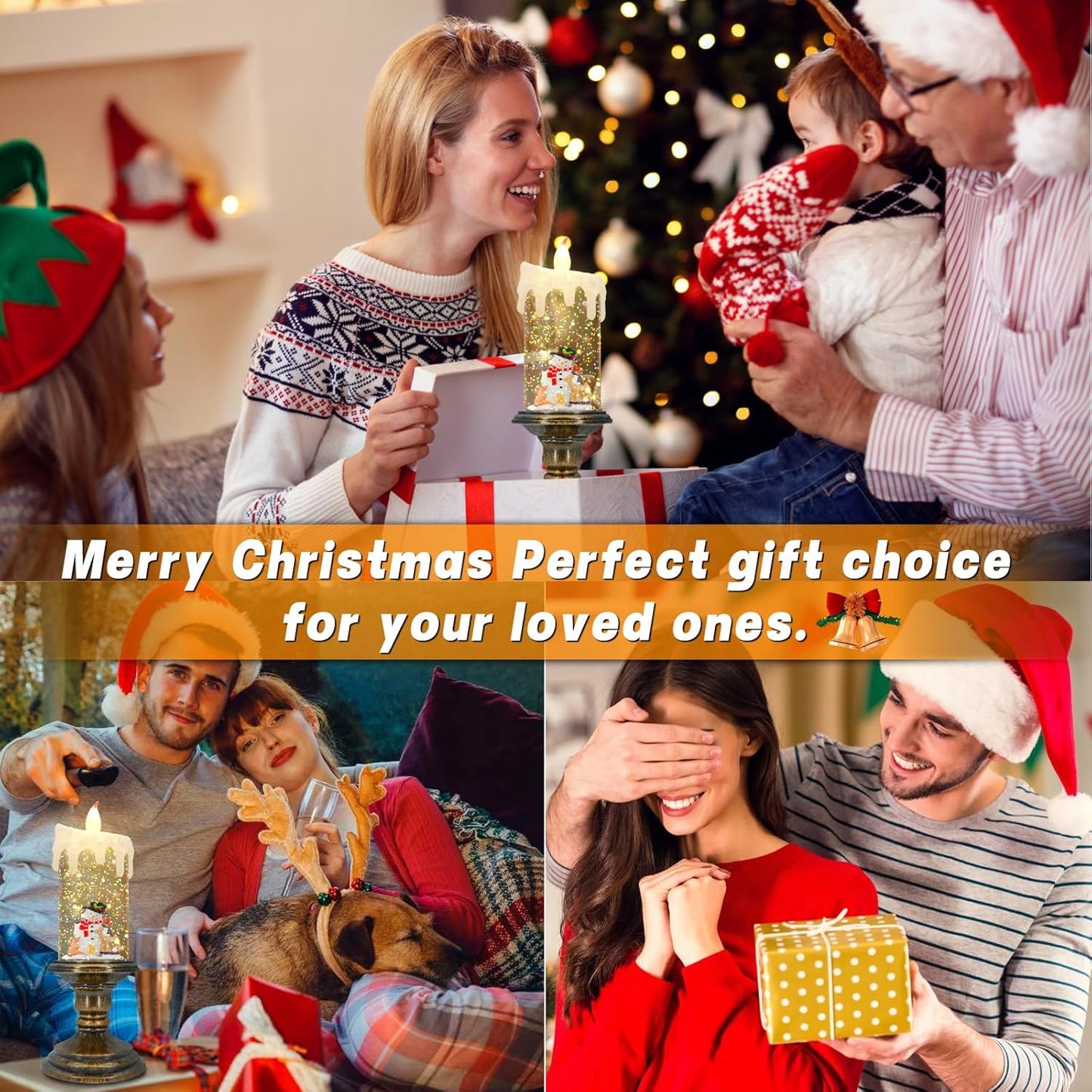 Christmas Flameless Candles, Flickering Flameless Candles with Timer, LED Candles Battery Operated, Snow Globe Candle Light for Christmas Decorations