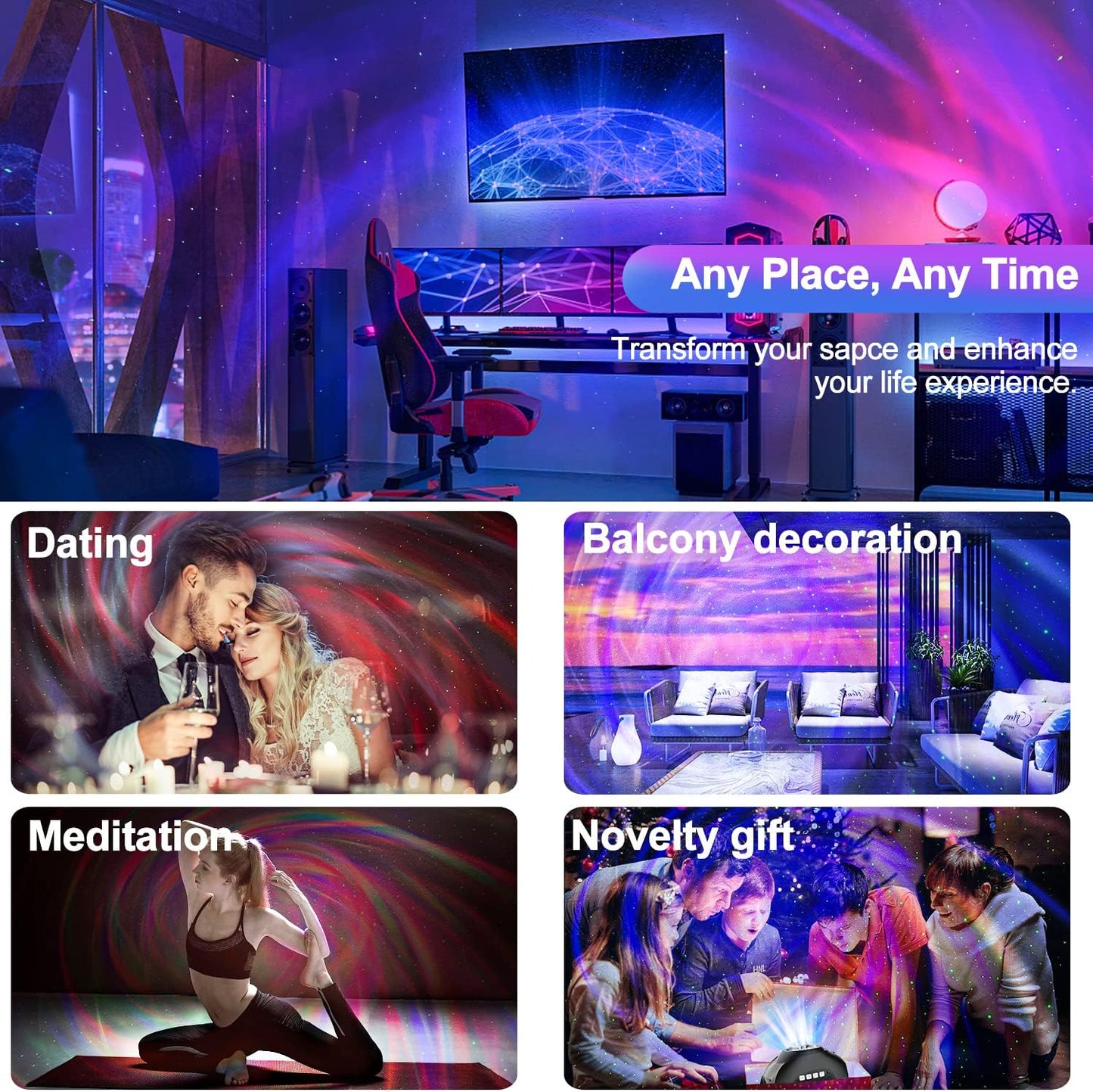 Star Projector, Galaxy Light for Bedroom Night Lights, Aurora Projector with Bluetooth Speaker for Kids and Adults, Living Room Decor