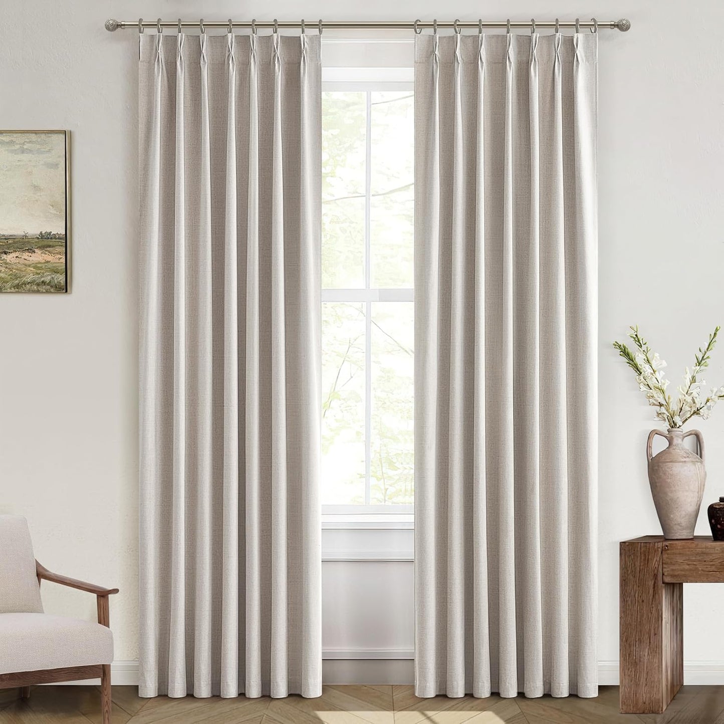 95 Inch Curtains 2 Panel Set,Boho Linen Thick Textured Window Treatments Curtains for Track System Pinch Pleated Draft Blocking Weather Drapes Patio Door/ Nursery Blackout 95 Inches Long Drapes