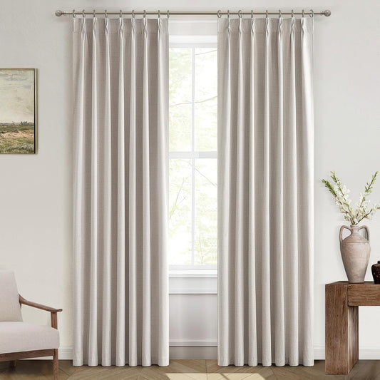 Unique Curtains 86 Inches Long for Living Room,Linen Farmhouse Modern Complete Blackout Custom Privacy Curtains for Windows Energy Efficient Closet Cover Pinch Pleated/Back Tab Birch Drapes 2 Panels