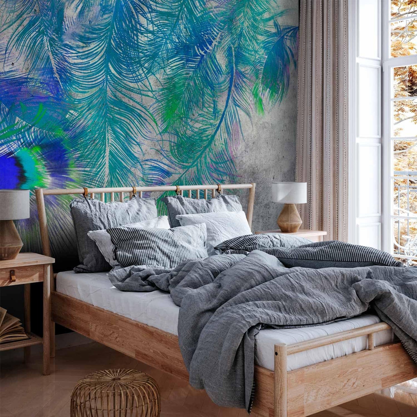 artgeist Premium Wall Mural Cement Feather 157x110 in - XXL Non-Woven Wallpaper Fleece Wall Decor Photo Print Picture Image Design Landscape Colorful Abstract n-A-1488-a-a