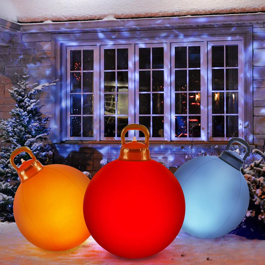 Jetec 3 Pcs Outdoor Light Up Christmas Ball Decorations Large Christmas Inflatable PVC Decorated Balls with Light 24 Inch,18 Inch Xmas Ornaments for Yard Lawn Porch (Red, Gold, Silver)