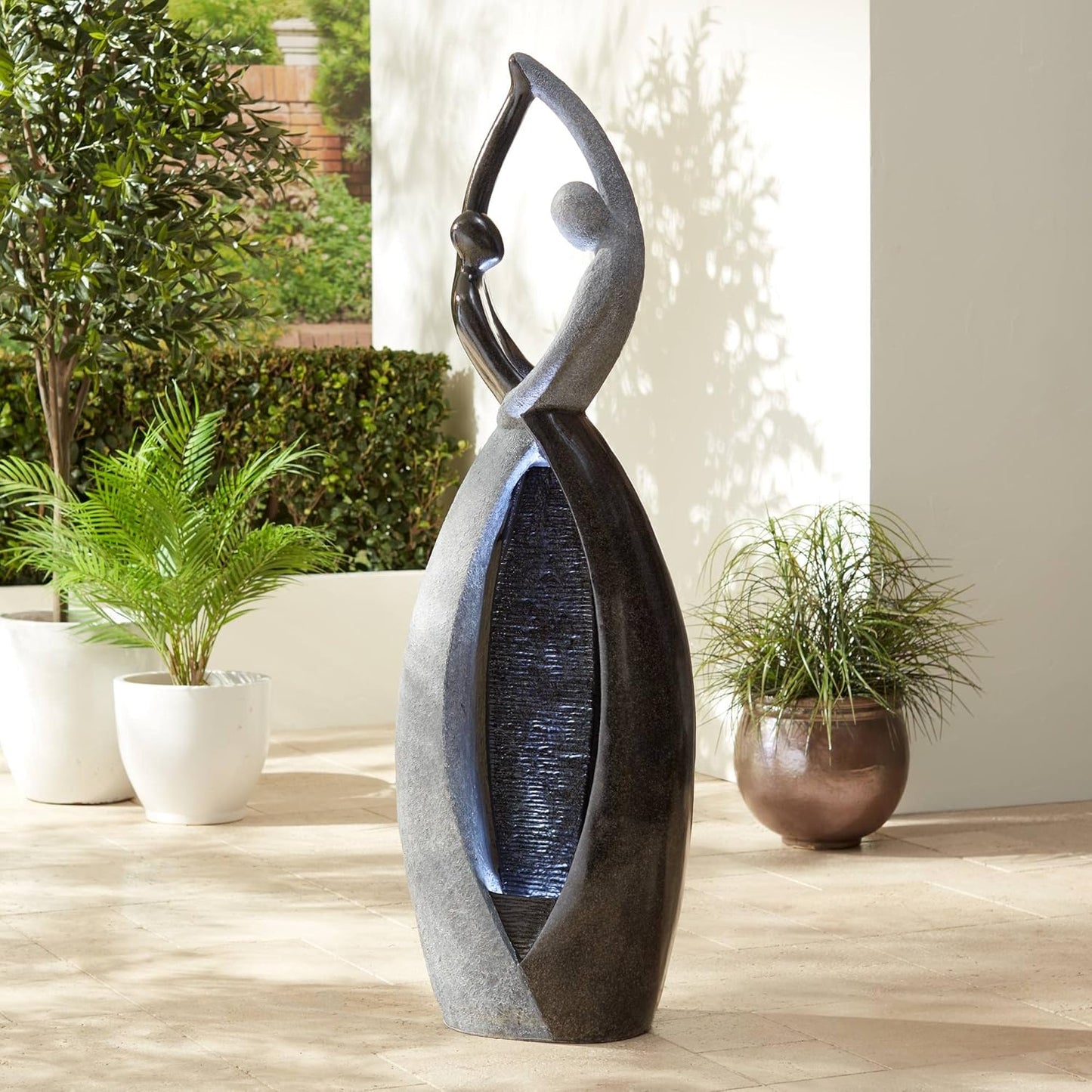 Dancing Couple 57" High Large Modern Indoor Outdoor Decor Faux Stone Floor Fountain with Light LED Standing Waterfall Tall Water Feature for Outside Garden Patio Yard Backyard Porch - John Timberland