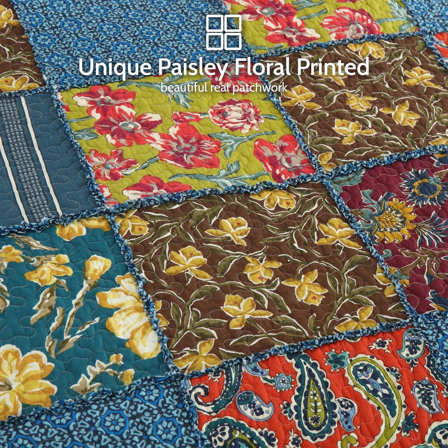 Yvooxny King Quilt Set Reversible Paisley King Size Quilted Bedspread Coverlet Set Country Farmhouse Cottage Quilted Bedding Set with Pillowcases for All Seasons, King Size, 108 * 96 Inches