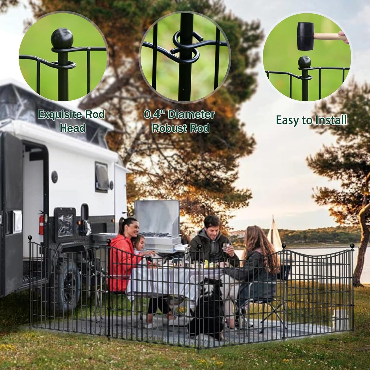 8 Panels No Dig Dog Fence Outdoor for Yard, 48 in(H) X 21 ft(L) Decorative Tall Garden Fence Animal Barrier, Rustproof Metal Wire Garden Edging and Borders, Temporary Fencing Stakes