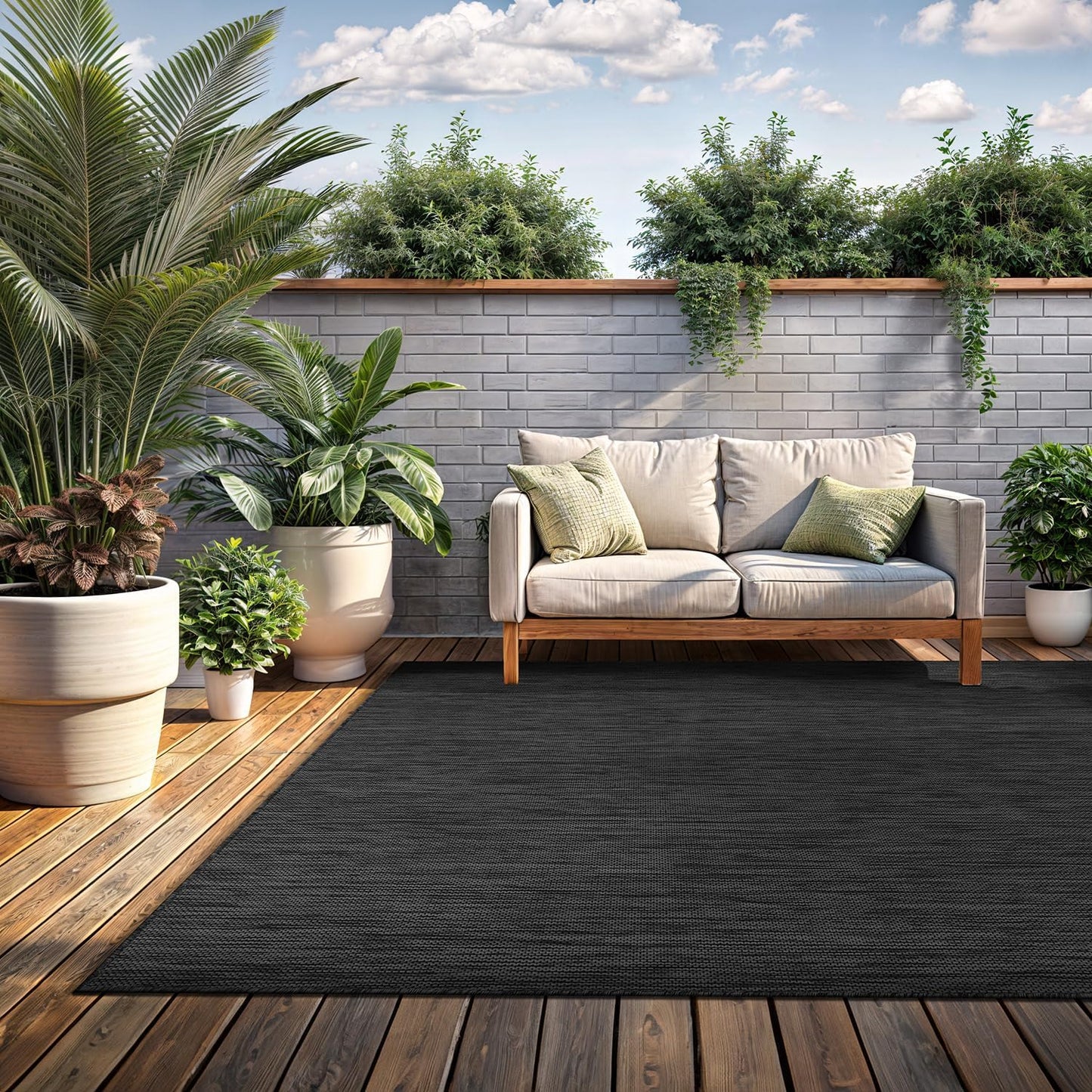 Washable Indoor Outdoor Rug 8x10 Weather Resistant Area Rugs Modern Solid for Porch Deck Balcony Backyard Patio Outside Carpet (8 X 10 Dark Grey)