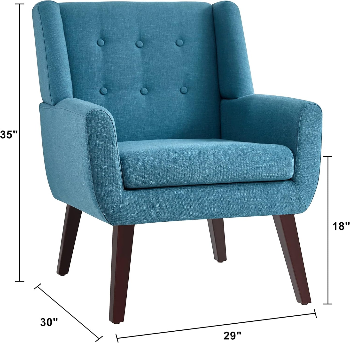 HUIMO Accent Chairs Set of 4, Upholstered Button Tufted Armchair, Linen Fabric Sofa Chairs for Bedroom, Living Room, Mid Century Modern Comfy Reading Chair (Lake Blue)