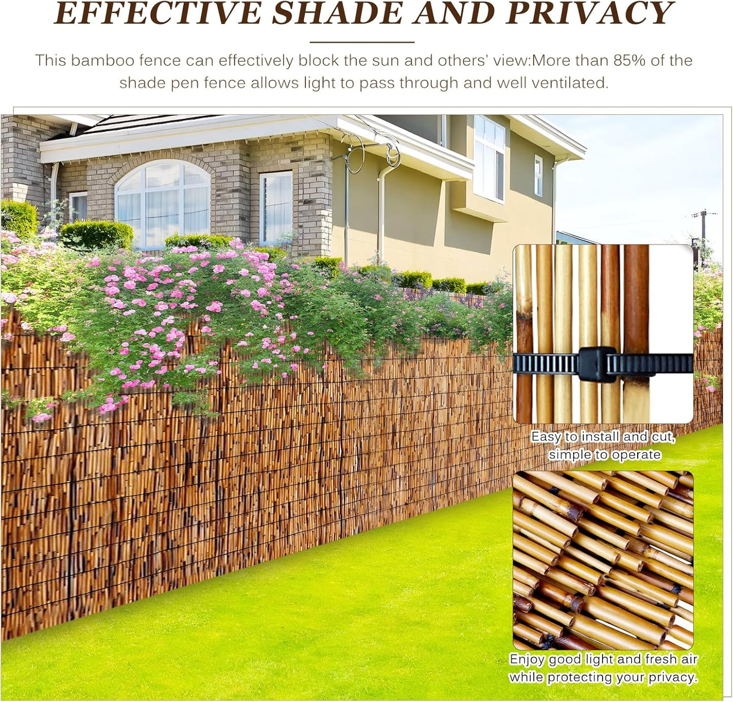 Natural Reed Fencing Rolls: Privacy Bamboo Fence 3/4/5/6ft High Roll Reed Screen, Decorative Bamboo Fencing for Outdoor Balcony Patio Garden Backyard,with Cable Zip Ties(Coffee, 3x10ft)