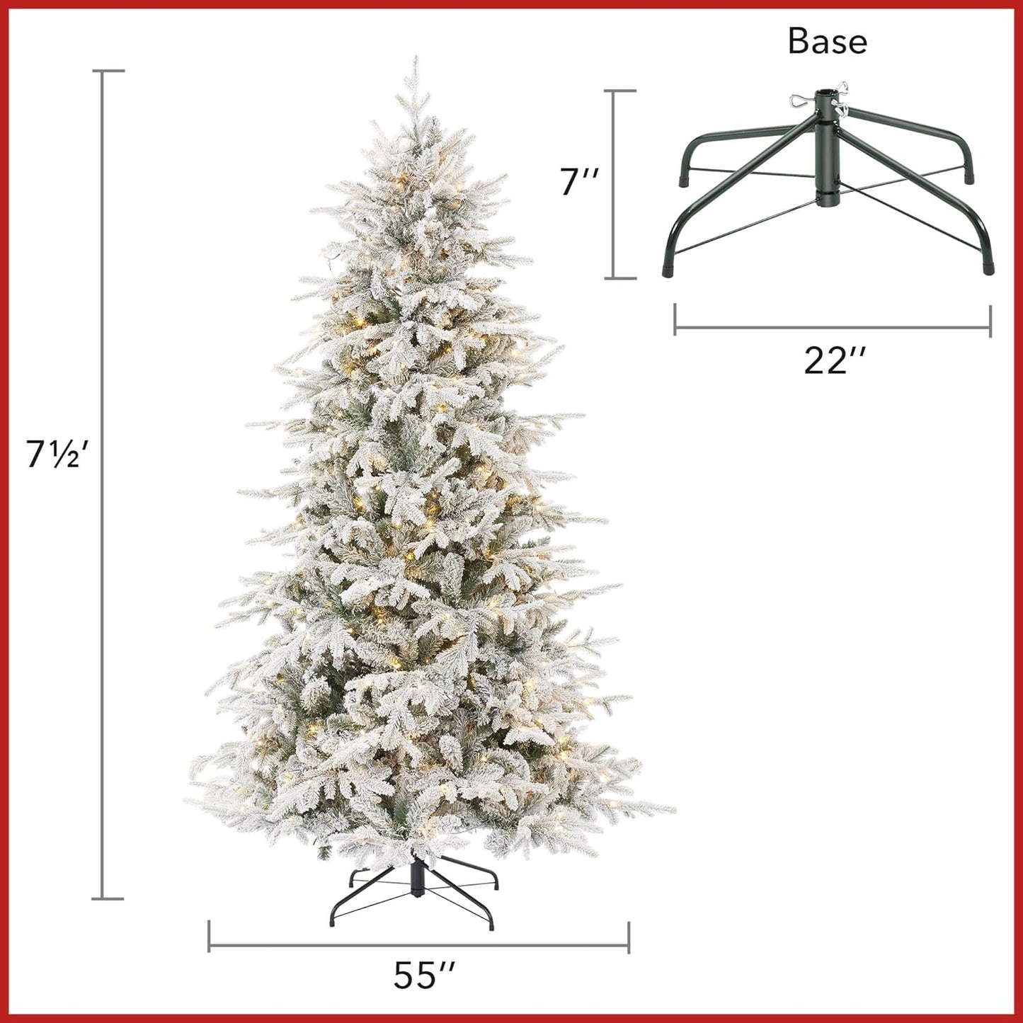 Casafield 7.5FT Pre-Lit Snow Flocked Slim Aspen Fir Artificial Holiday Christmas Tree with White & Multicolored LED Lights, Realistic Noble Fir with Metal Stand