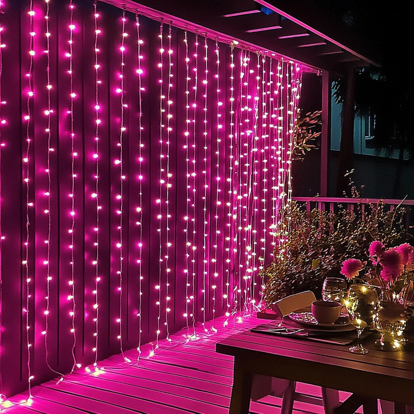 Dazzle Bright 300 LED Curtain String Lights, Valentine's Day Fairy Lights for Bedroom with 8 Lighting Modes, Connectable Waterproof Window Lights Party Wedding Garden Wall Christmas Decor, Pink