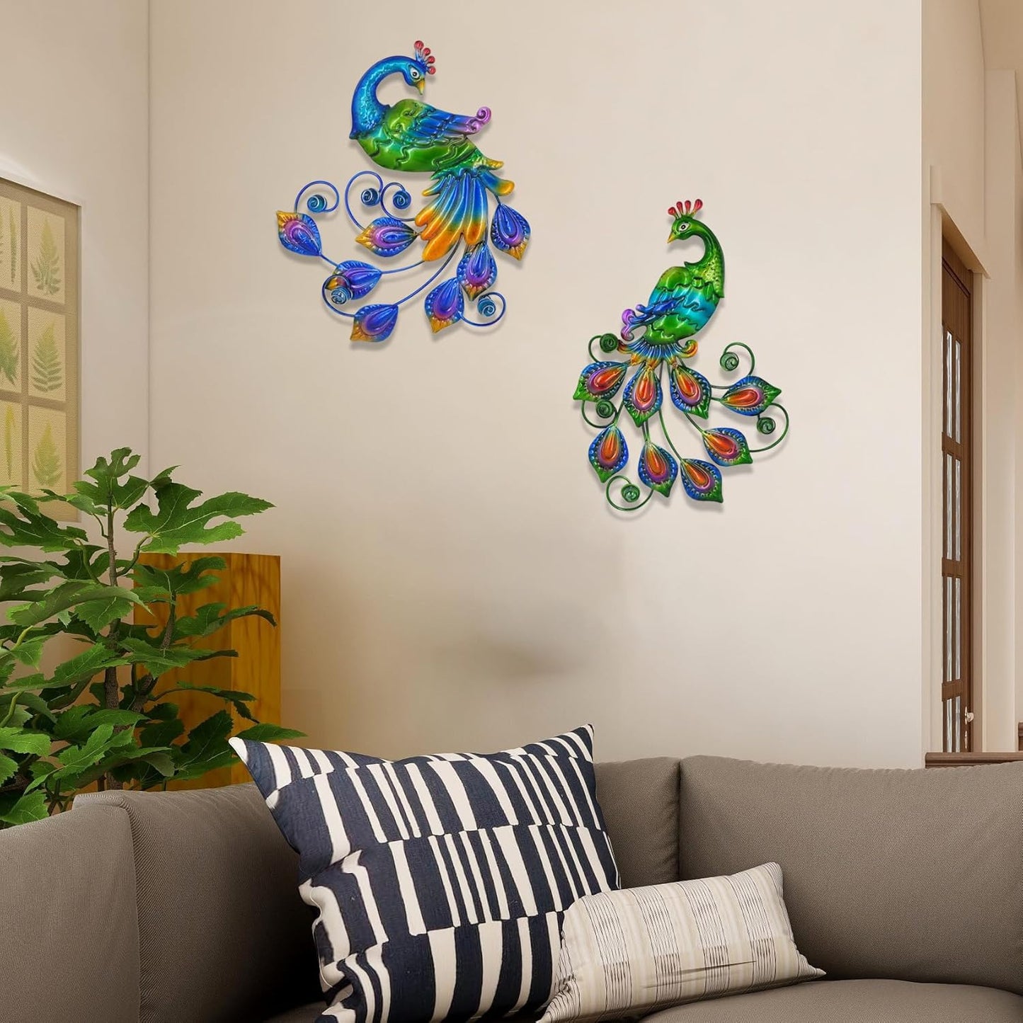 Yonivexis Metal Peacock Wall Art Decor Outdoor Hanging Decor Outdoor Sculpture 3D Metal Handmade Bird Wall Art Living Room Patio Garden Balcony Fence Decorations, Style2