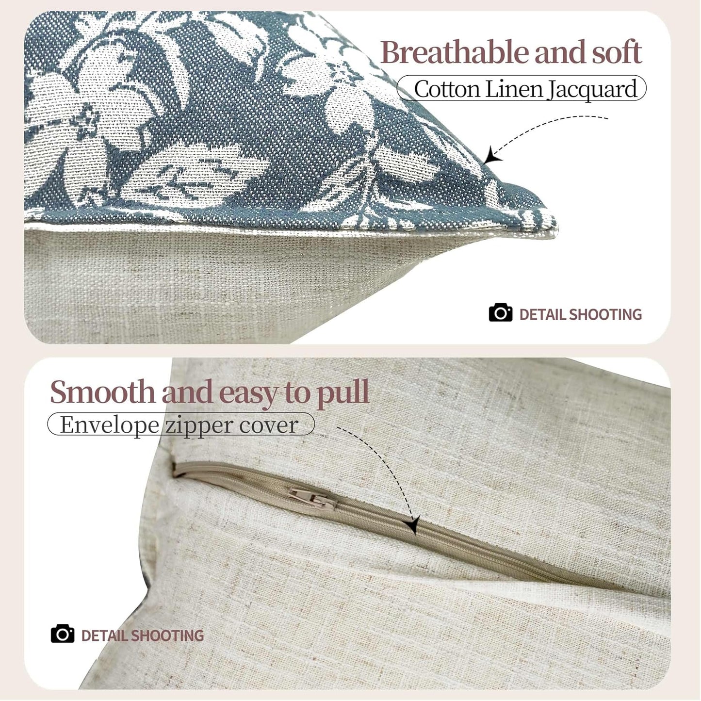 makkey Floral Pillow Covers 20x20 Inch Set of 2 Pastoral Throw Pillow Covers Jacquard Pillowcovers Couch Pillows for Living Room Farmhouse Accent Sofa Pillows