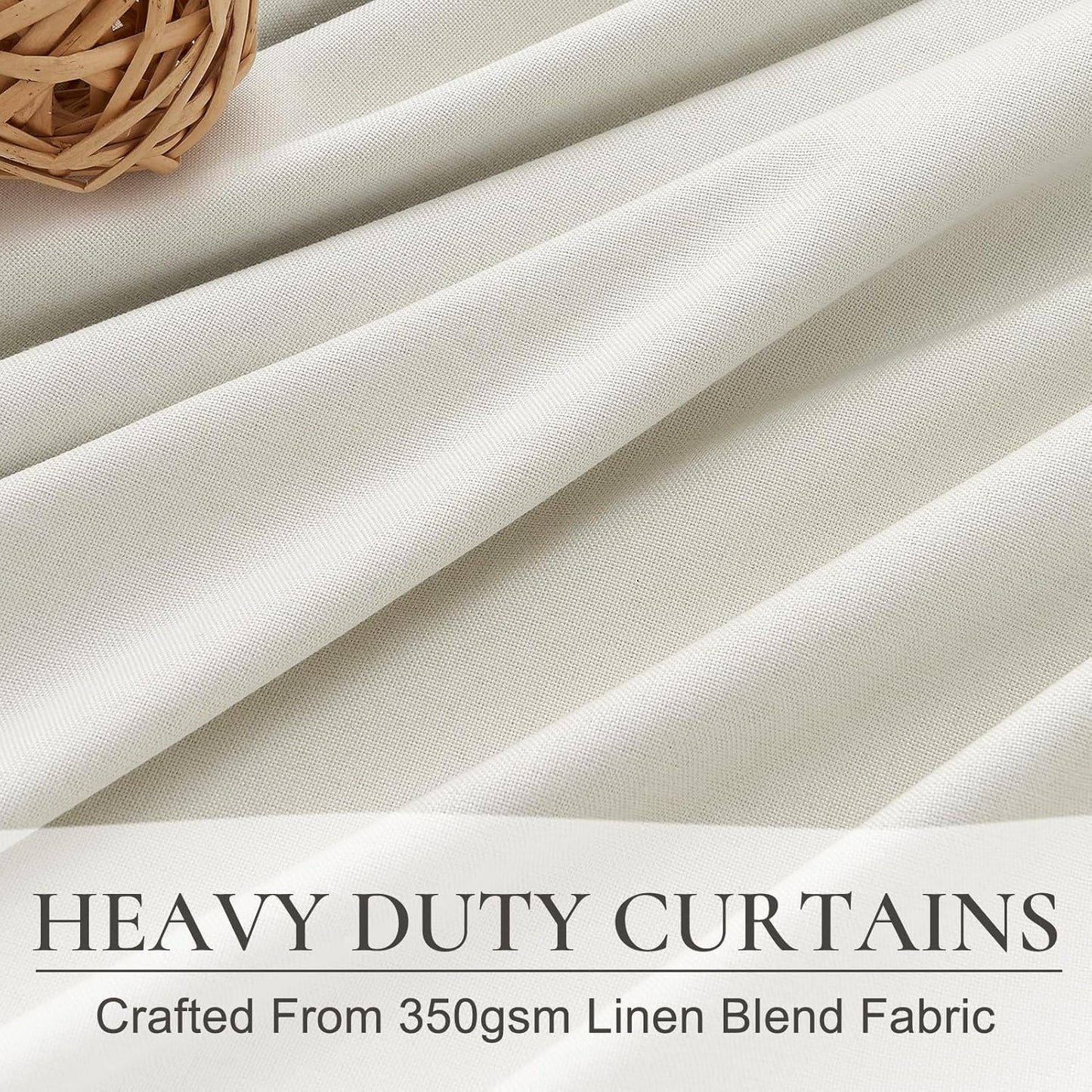Tall Curtains for Living Room 108 Inches Long, Linen Pinch Pleated 100% Blackout Viral Window Curtains with Hooks for Bedroom Thermal Pleated Drapes for Nursery Beige White(40" Wx108 Lx2 Panels)