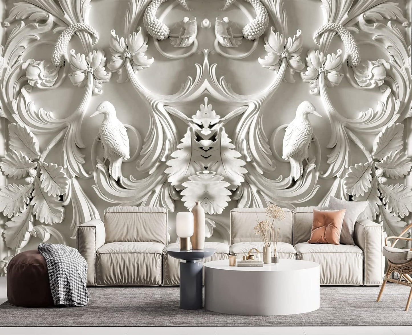 White Gypsum Art Wall Mural Wallpaper for Bedroom 178" x 117"