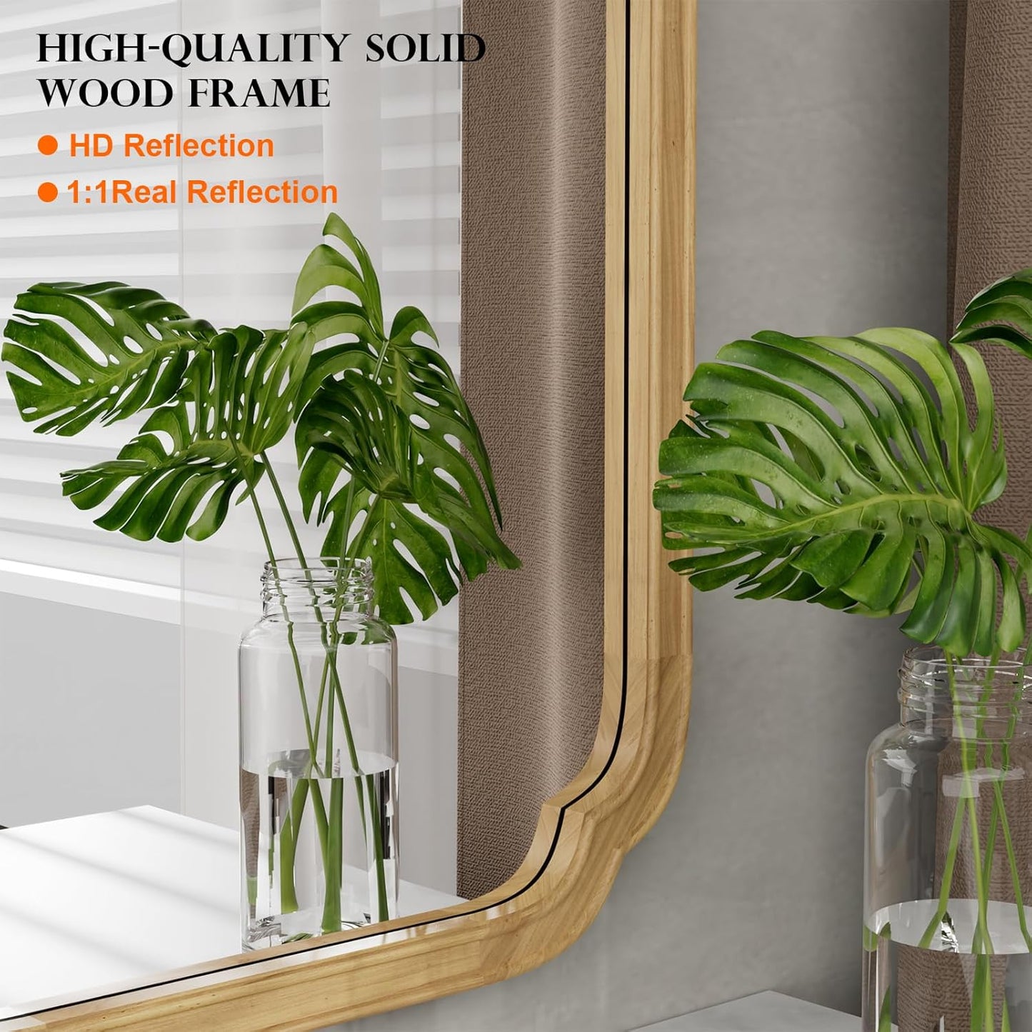 WallBeyond 24" x 36" Rounded Corner Arch Wall Mirror with Wood Frame for Entryway, Living Room or Bedroom Home Decor - Light Woodgrain 24" x 36" Natural Color