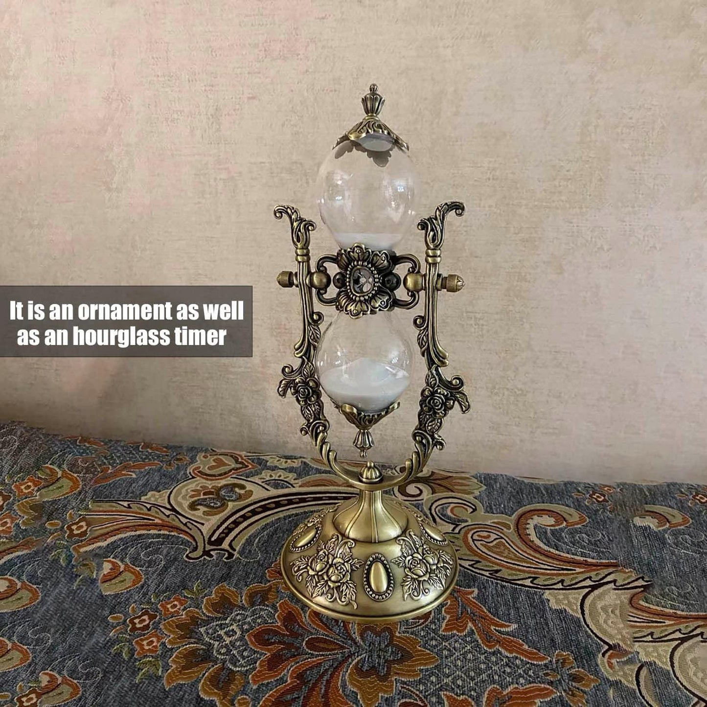 Sand Timer 30 Minutes,Sanduhr Deko,Hour Glass,Metal Vintage Hourglass,for Home Decoration Office Desk Wedding Party Decor Kitchen Timer (White Sand)