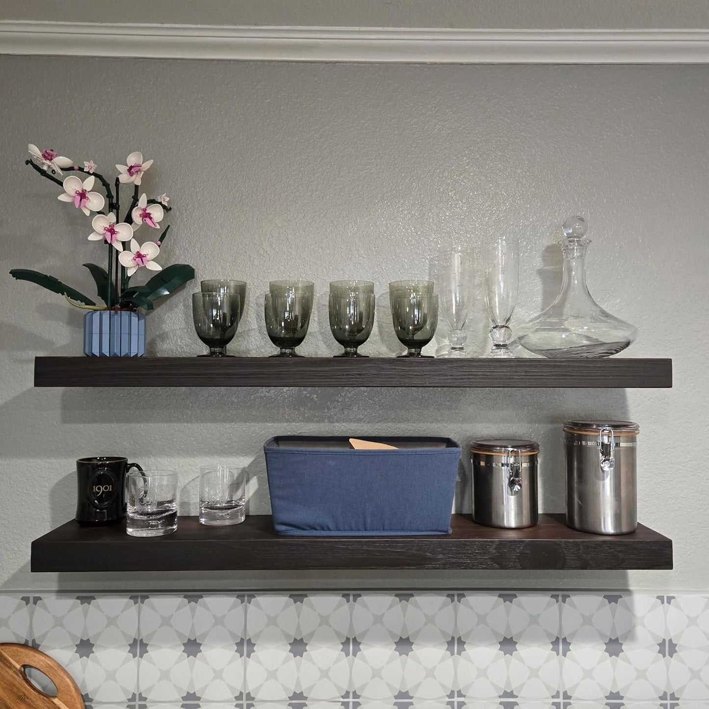 Joel's Antiques 42 Inch Wooden Floating Shelves for Wall - 42x12x2 in - Made of Natural Wood - Long Heavy Duty Rustic Wall Shelves for Bedroom - Perfect for Living Room, Kitchen - Black