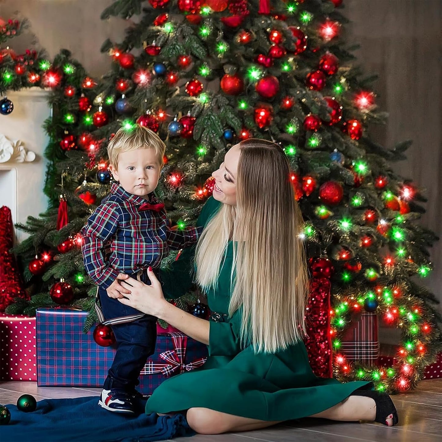 250 LED Christmas Lights Outdoor,82ft Red and Green String Lights for Bedroom Clear Wire, 8 Modes Plug in Waterproof Fairy String Lights with Timer Memory for Tree Christmas Halloween Decorations