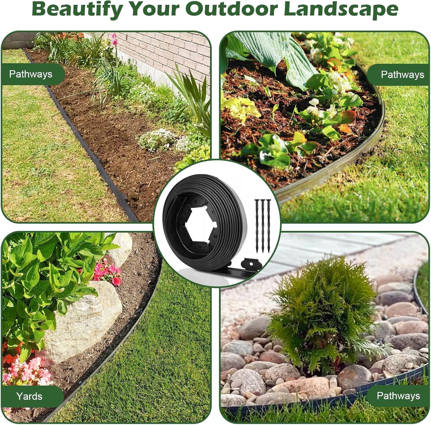 4 in Tall Landscape Edging, 20FT Plastic Garden Border Edging with 30 Anchoring Spikes, Landscape Edging Kit for Garden, Flower Beds and Lawn (Black, 4In x 20FT)