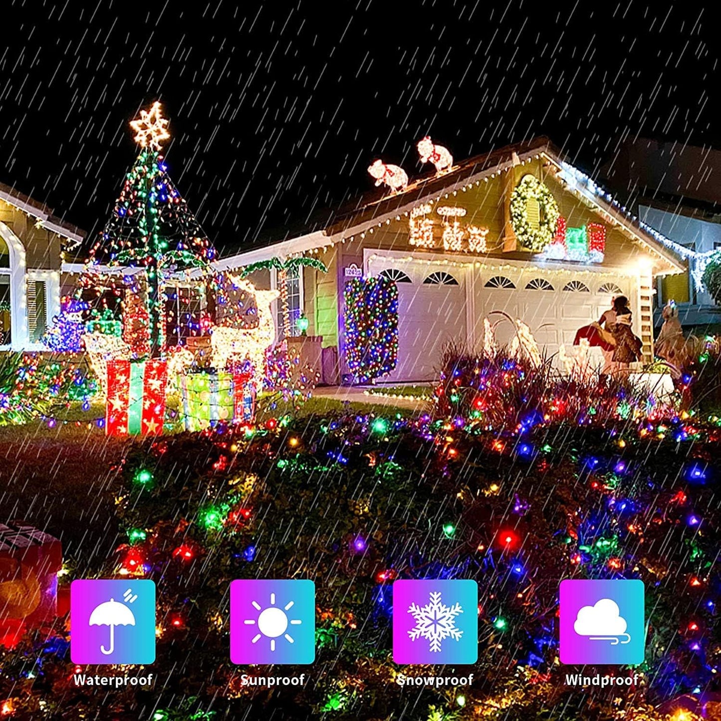 JMEXSUSS 500 LED Christmas Lights Outdoor Waterproof, Multicolor Christmas Tree Lights Plug in, 8 Modes Twinkle Fairy String Lights for Indoor Xmas Wedding Party Garden Decoration