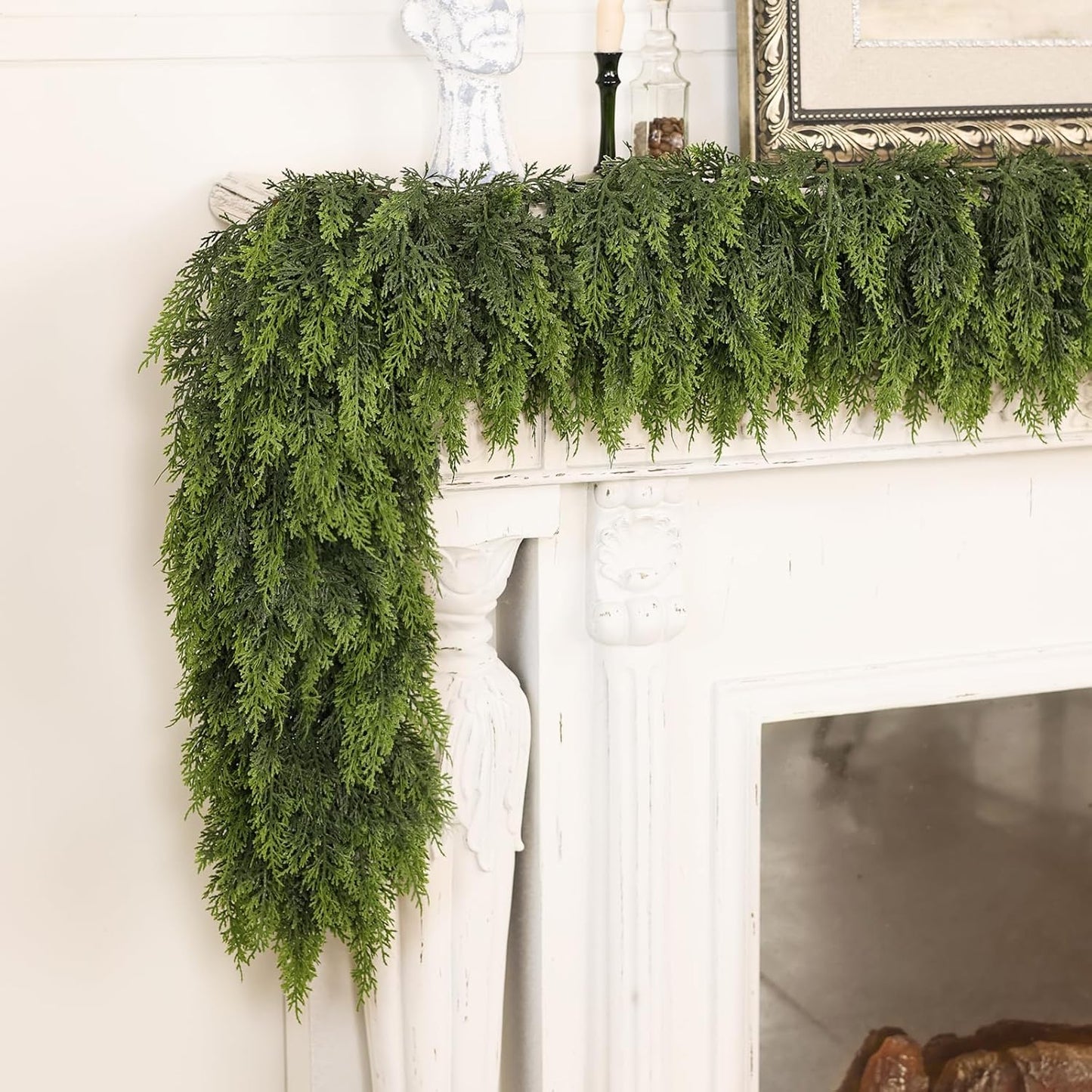 6FT Real Touch Cedar Garland - Artificial Christmas Garland Fake Green Faux Thick and Lush Pine Needles Garlands for Table Fireplace Mantle Holiday Home Indoor Outdoor Decor (2PCS)