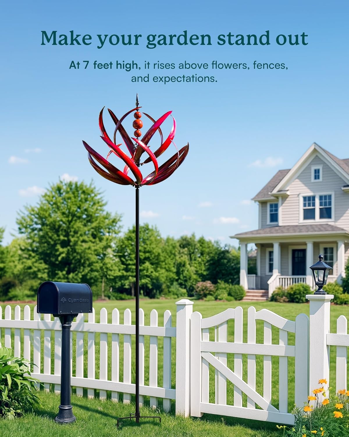 Yard Garden Wind Spinners - 91" Height Extra Large Wind Spinners Outdoor Metal, Kinetic Wind Sculptures for Lawn Patio Garden Decor (Burgundy Lotus)