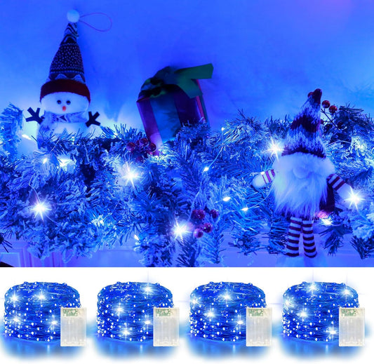 4 Pack 60LED Christmas Fairy Lights Battery Operated - 20FT Twinkle Lights with 2 Lighting Modes Indoor Outdoor, Waterproof Led Fairy String Lights for Bedroom, Classroom, Dorm, DIY Decor, Blue