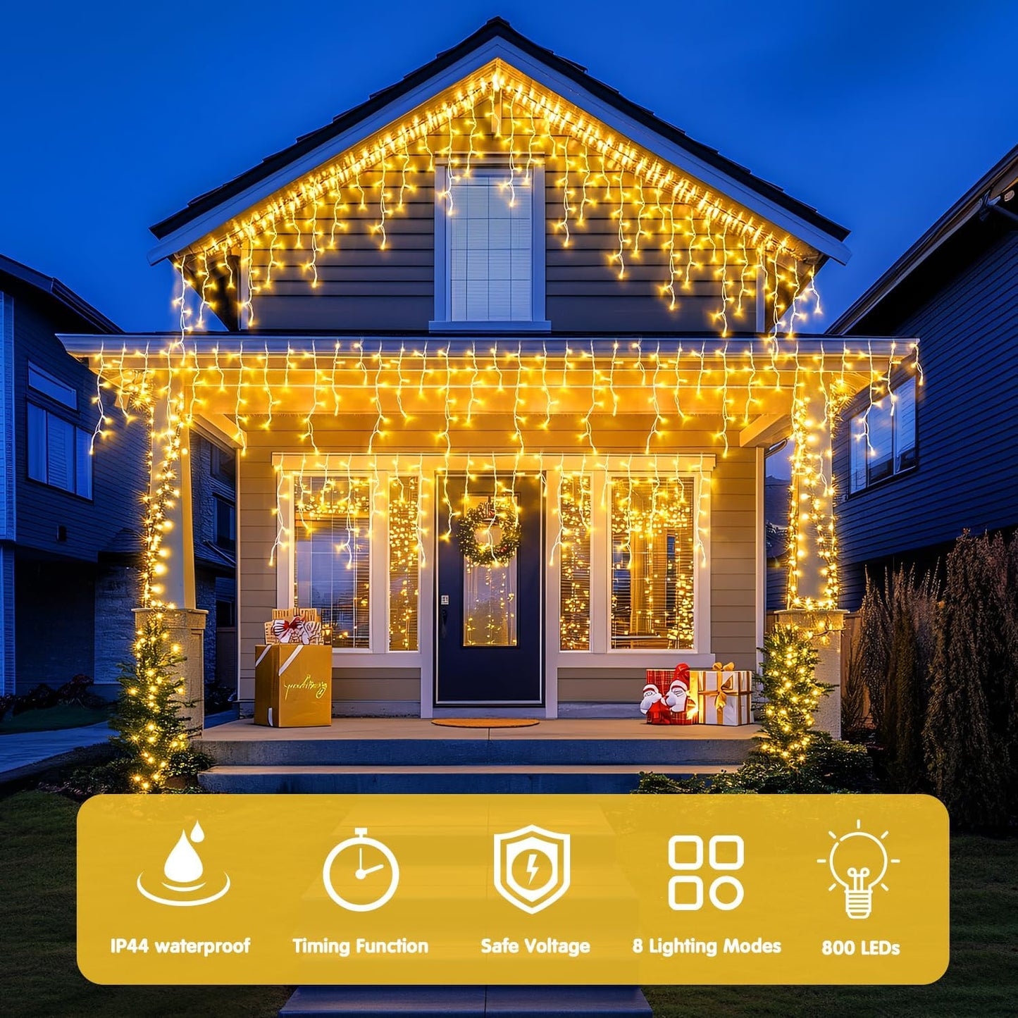 JMEXSUSS Christmas Icicle Lights for Outside-800 LED Warm White Icicle Lights Outdoor Waterproof, Warm White Christmas String Light for House Wedding Party Christmas Decoration