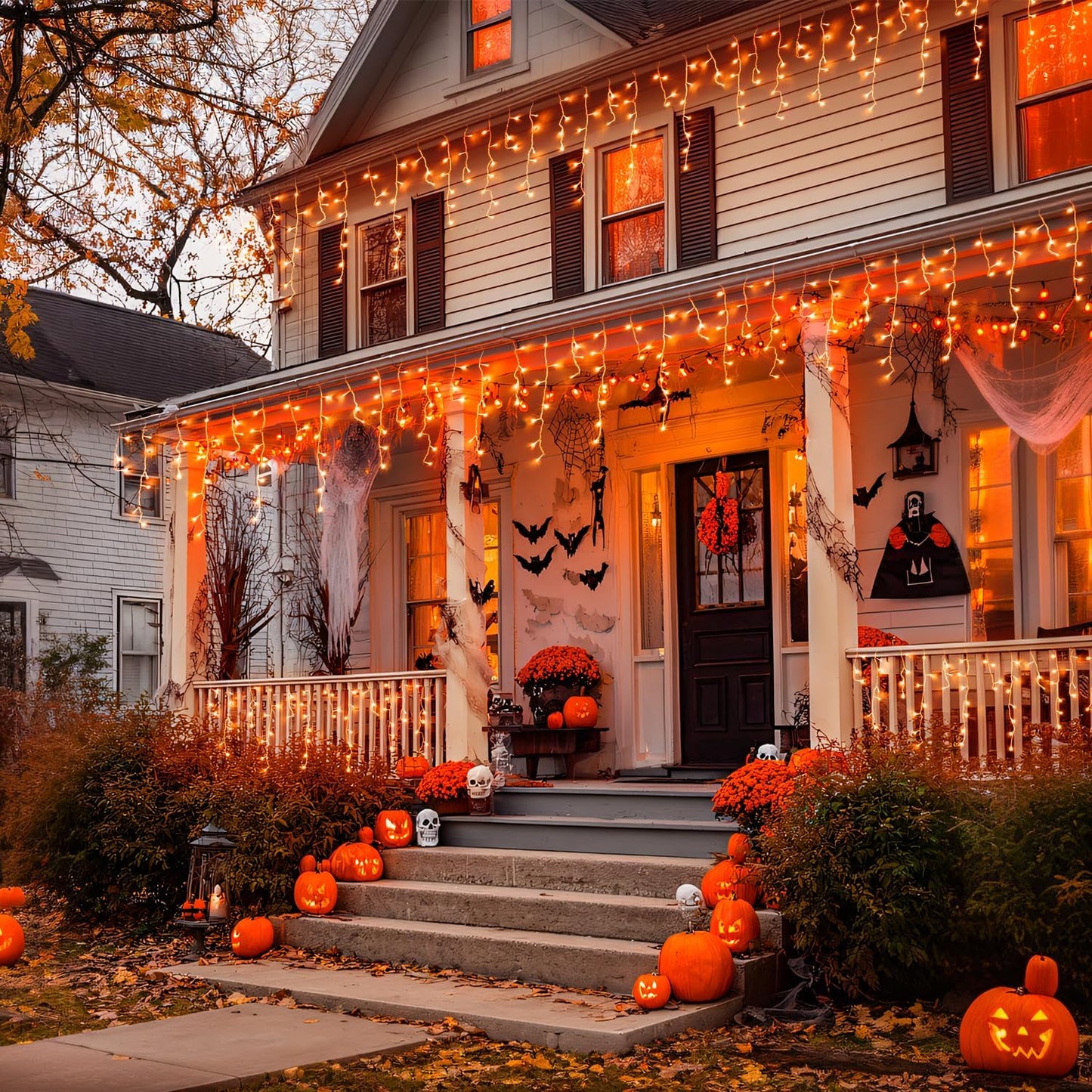 JMEXSUSS Orange Halloween Lights Outdoor, 38.8 FT 400 LED Orange Icicle Lights Outdoor Waterproof, 8 Modes String Light Plug in for Fireplace Tree Garden Patio Thanksgiving Fall Halloween Decor