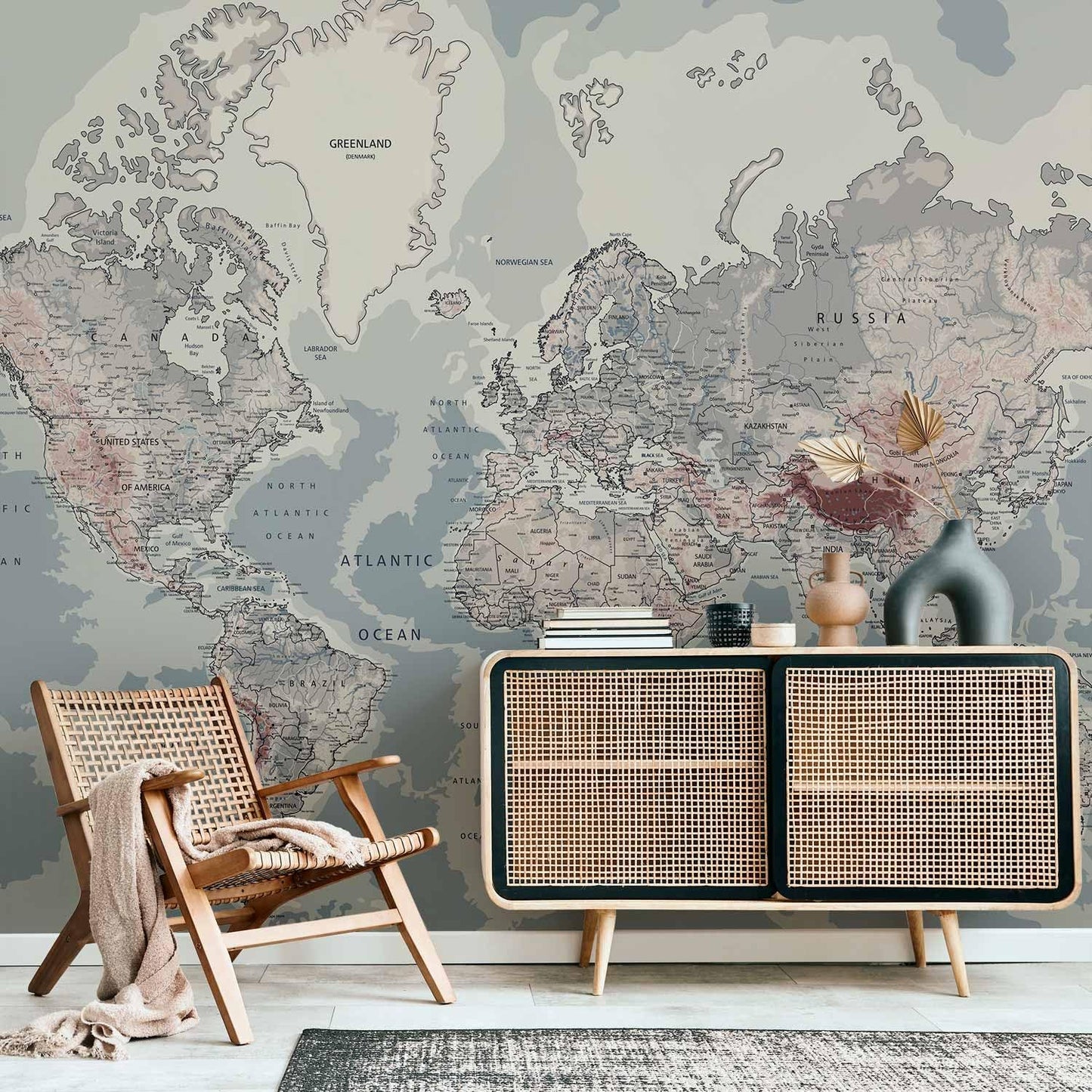 artgeist Wall Mural World Map 154x110 in - XXL Peel and Stick Self-Adhesive Wallpaper Removable Large Sticker Foil Wall Decor Print Picture Image Design Map of The World k-A-0061-a-c