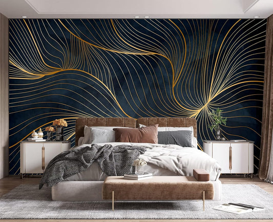 Simple Golden Lines Wall Mural Wallpaper for Bedroom 103" x 69"