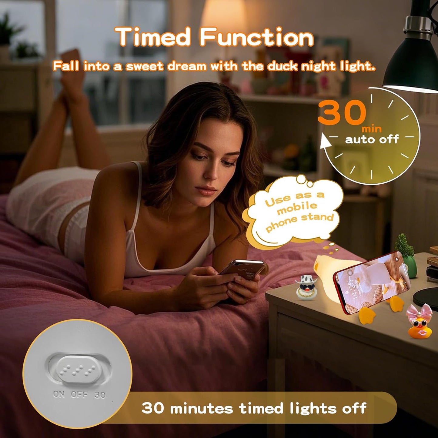 Lying Flat Duck Silicone Night Light, Cute Ducky Lamp with Gifts,Squishy Animal Nursery Nightlight, Dimmable/Rechargeable Portable Bedside Touch Lamp for Breastfeeding,Baby Adults Kids Room Decor