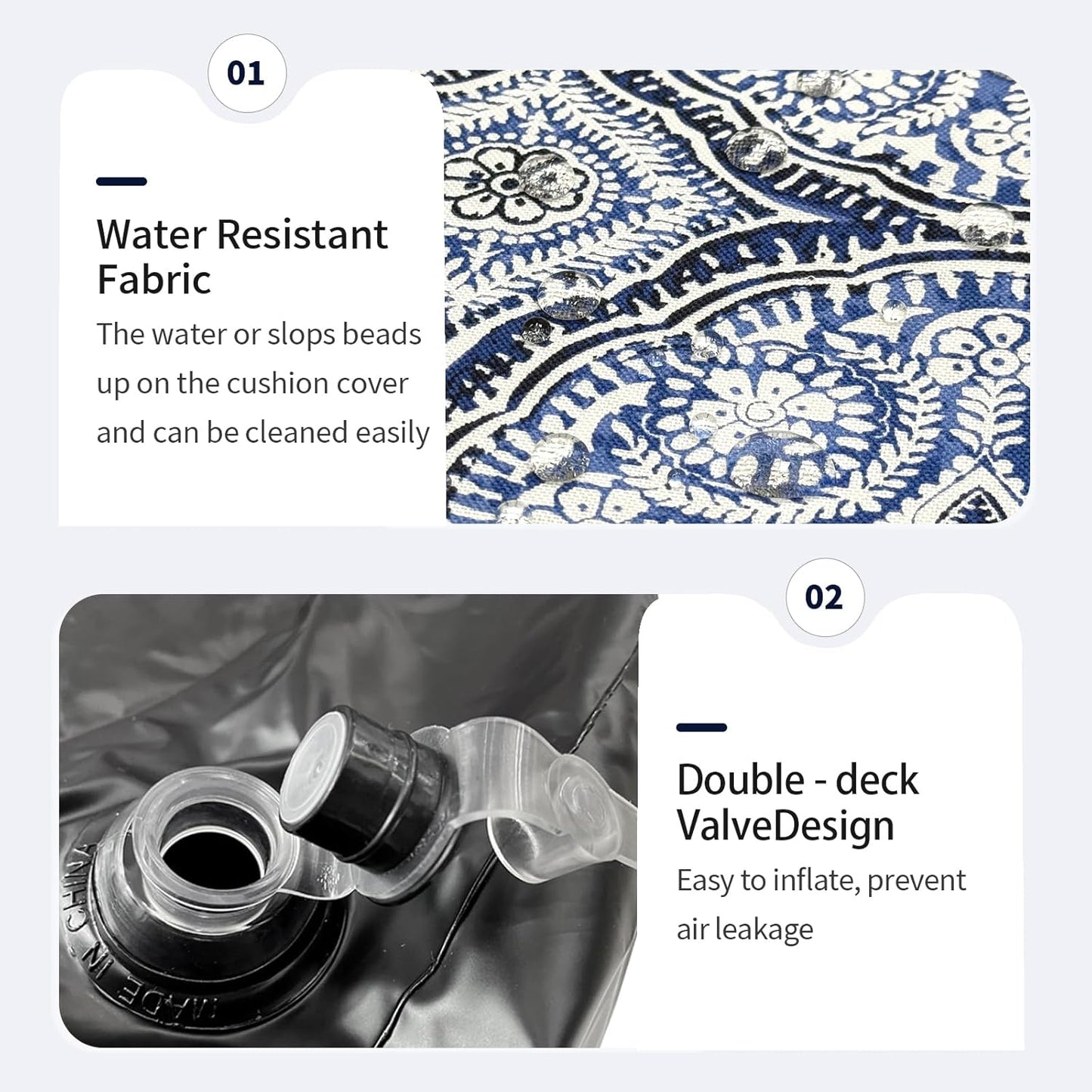 Inflatable Ottoman Stool D31 xH14 for Outdoor/Indoor Use, Water Repellent Patio Foot Rest Stool with Portable Handle,Round Pouf Ottoman Suitable for Garden,Deck and Camping - Medallion Blue