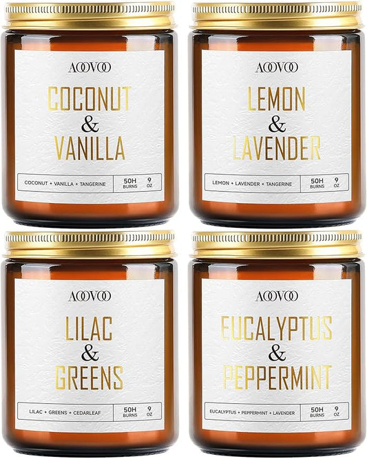 AOOVOO Eucalyptus/Vanilla/Lilac/Lavender Candles - 36 oz Scented Candles, Aromatherapy Candle, Soy Candle for Home Scented