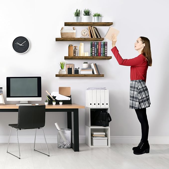 Sorbus Floating Shelves for Wall - 24" Bathroom Shelves, Wall Decor for Bedroom, Kitchen, Living Room, Home Decor & Book storage - Mounted Floating Shelf with Invisible Brackets (Rustic Brown, 4 Pack)