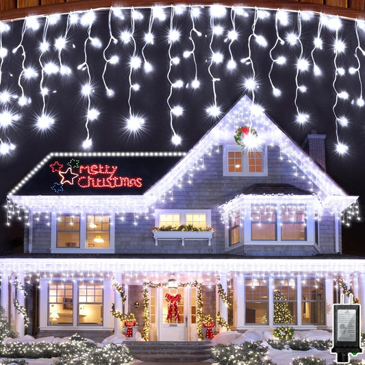 1620 LED Christma Lights with 360 Drops, 164ft Outdoor Hanging lights with 8 Modes & Timer Memory, Outsite Waterproof Curtain String Lights for Front House Fence Tree Holiday Decorations (Cool White)