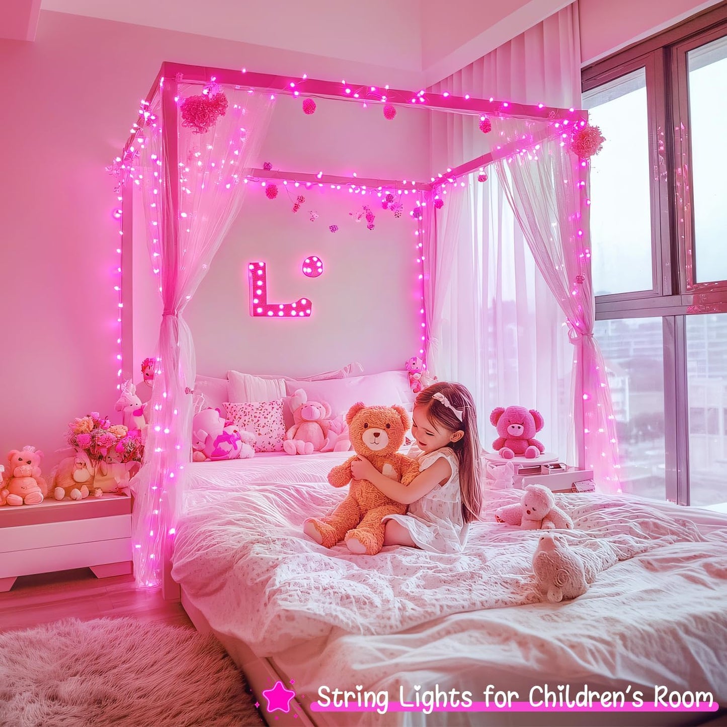JMEXSUSS 33ft 100 LED Pink String Lights Battery Operated, Pink Fairy Twinkle Lights with 8 Modes Remote Indoor Outdoor for Bedroom Christmas Party Tree Decorations