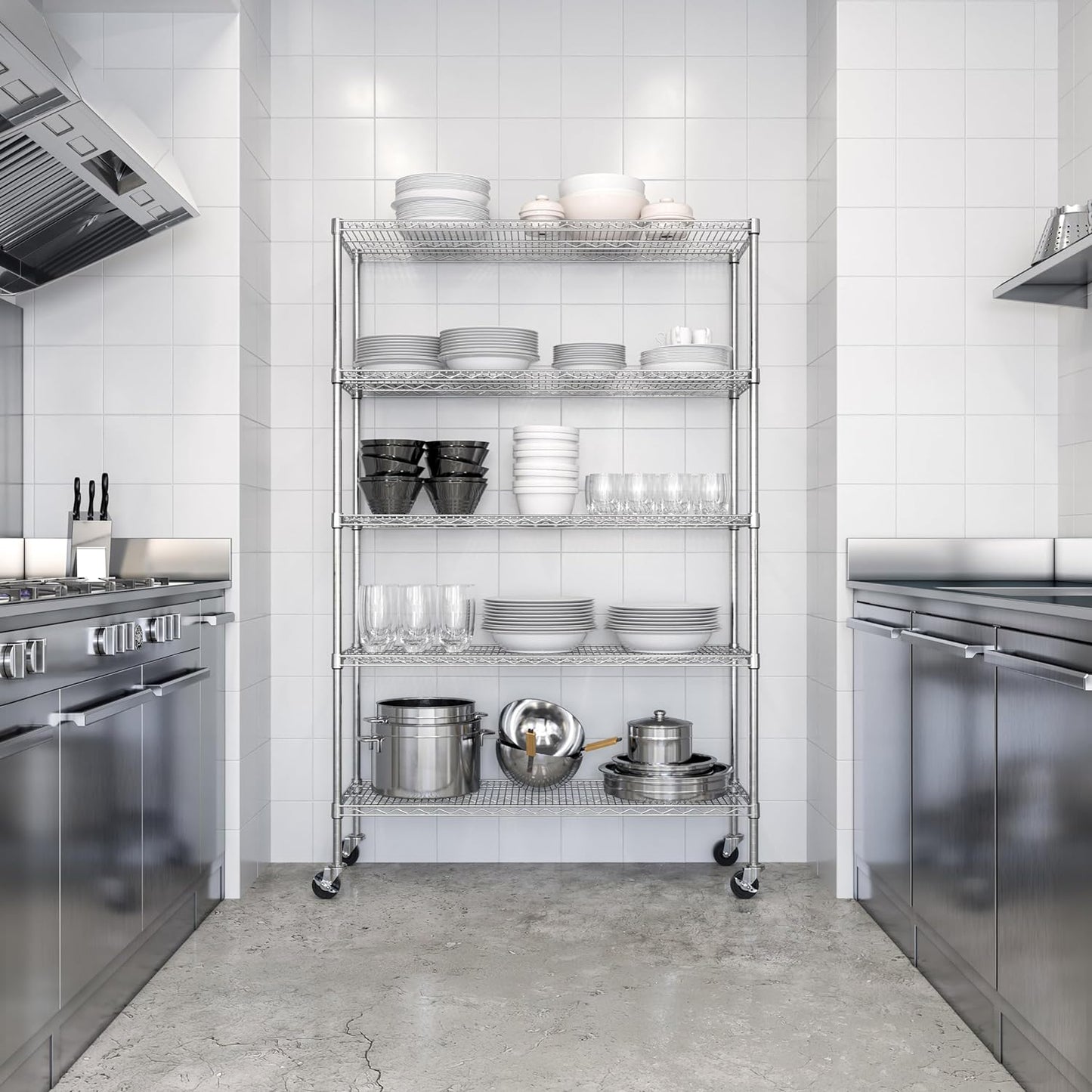 Seville Classics UltraDurable Heavy Duty NSF Solid Steel Wire Rack Storage Unit Organizer for Garage, Warehouse, Office, Restaurant, Classroom, Kitchen, 5-Tier Shelving, 48" W x 18" D