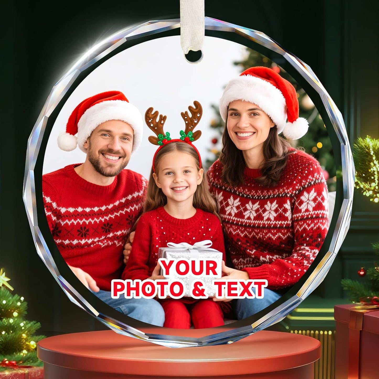 Personalized Christmas Ornaments with Photo - Custom Picture Text Ornament for Christmas 2025, Customized Crystal Xmas Tree Decor - Wedding Gifts for Couples, Engagement Gifts for Couples