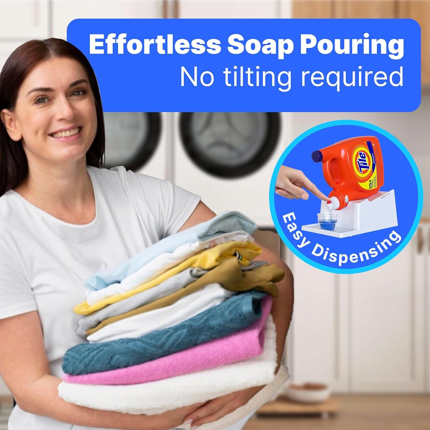 TidyFriend No-Spill Liquid Laundry Detergent Dispenser Holder, Laundry Soap Dispenser Holder with Drip Tray for Laundry Room Organization (No Strap, White)