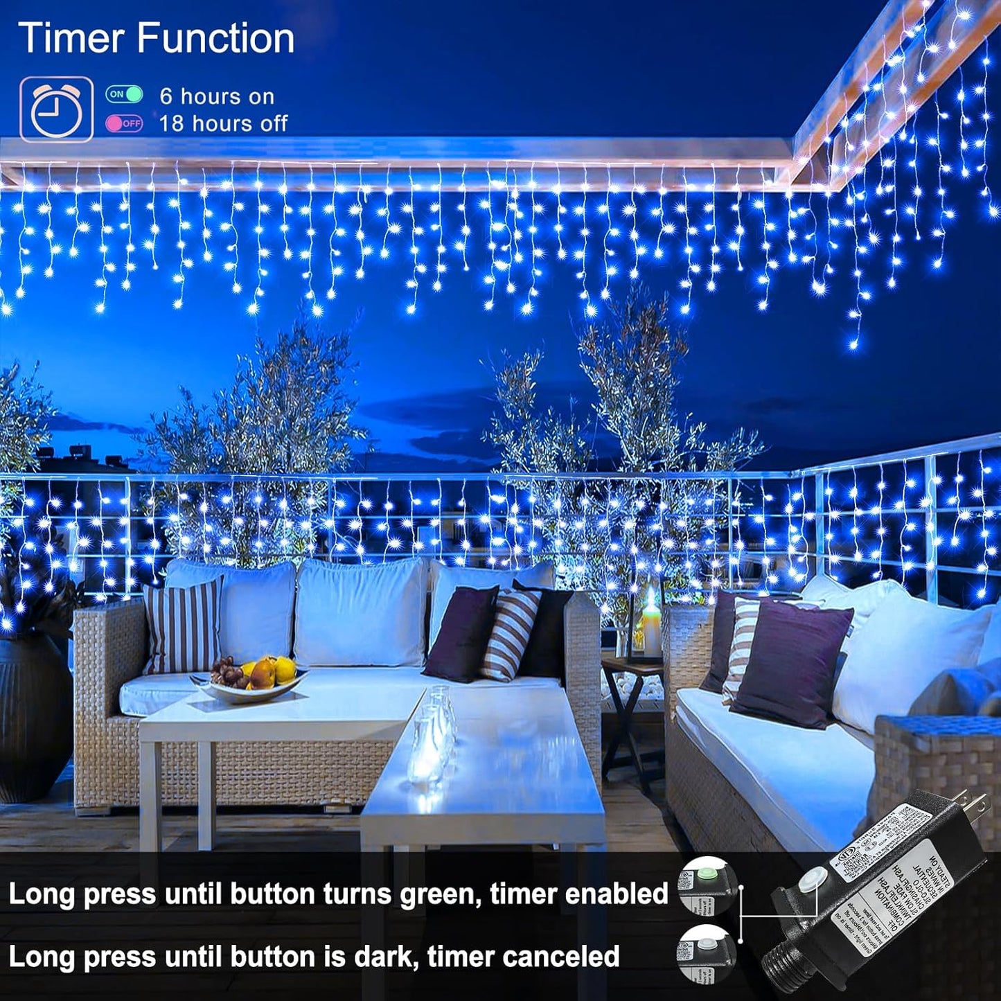 33ft 400LED Icicle Lights for Outside, Blue Christmas Lights for House Patio Yard Porch Backyard Holiday Garden Xmas Exterior Decoration, Waterproof Twinkle Cluster Light Hanging Light All Year