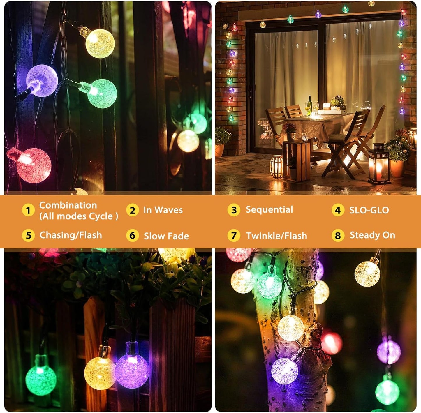 Outdoor Solar String Lights, 2x46FT 66LED 8Modes Crystal Color Solar Powered Christmas Fairy String Lights for Outside Yard Fence Easter Holiday Party Camping Porch Decor 2Pack(Multicolor)