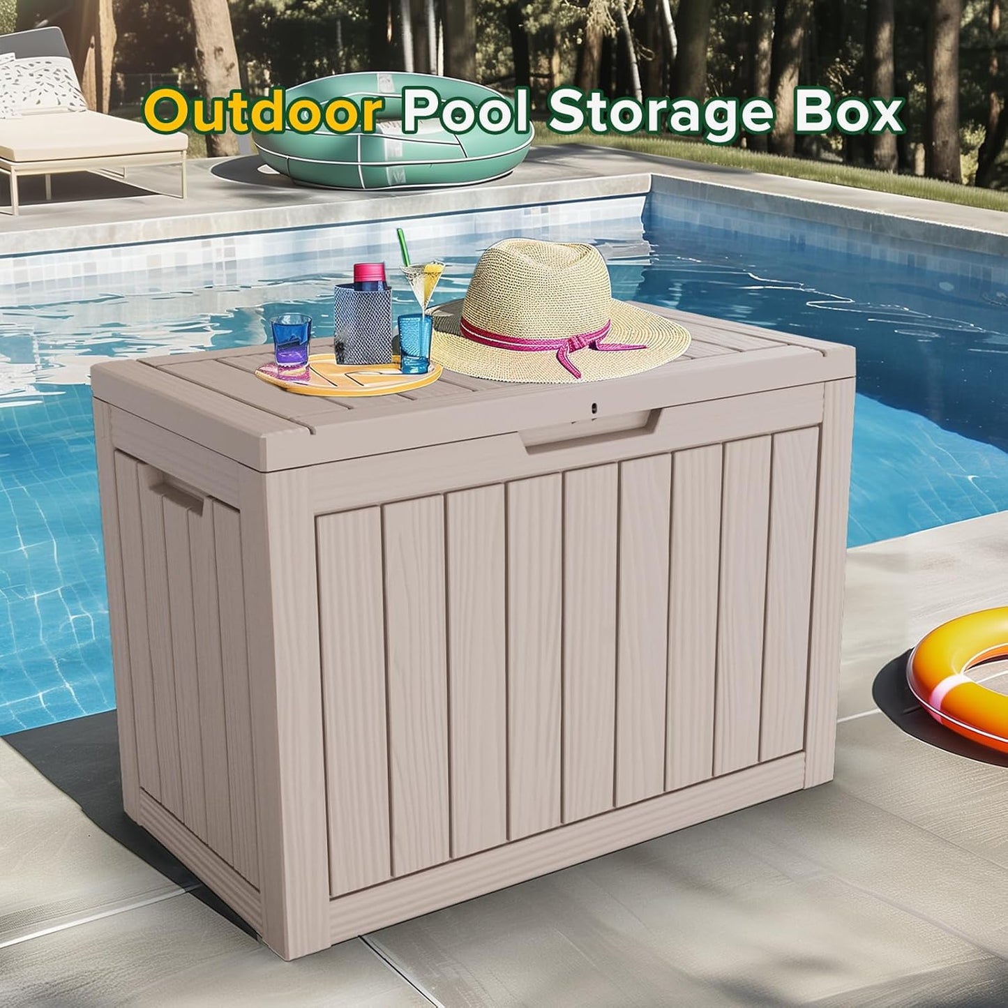 45 Gallon Outdoor Deck Box,Storage Lockable Waterproof Patio Furniture,Garden Tools,Cushions,Pool Accessories Outside Storage Resin Box(Grey)