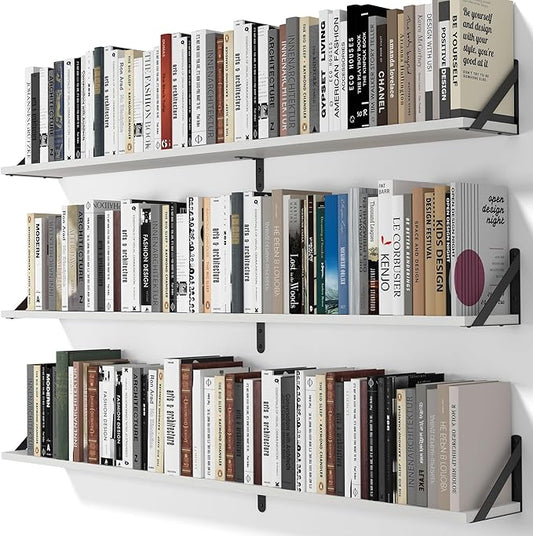 Heimlove 48 Inch Large Wall Bookshelves Set of 3, Wall Mounted Bookshelves,Heavy Duty Wooden Shelves for Living Room,Bedroom,Kitchen,Laundry Room Storage & Decor