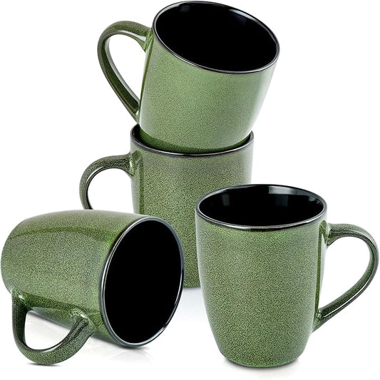 Ceramic Mugs 12oz,Large Ceramic Coffee Cups for Men, Women, Dad, Mom, Modern Coffee Mugs With Handle For Tea,Latte,Cappuccino,Cocoa. (green 4pack)