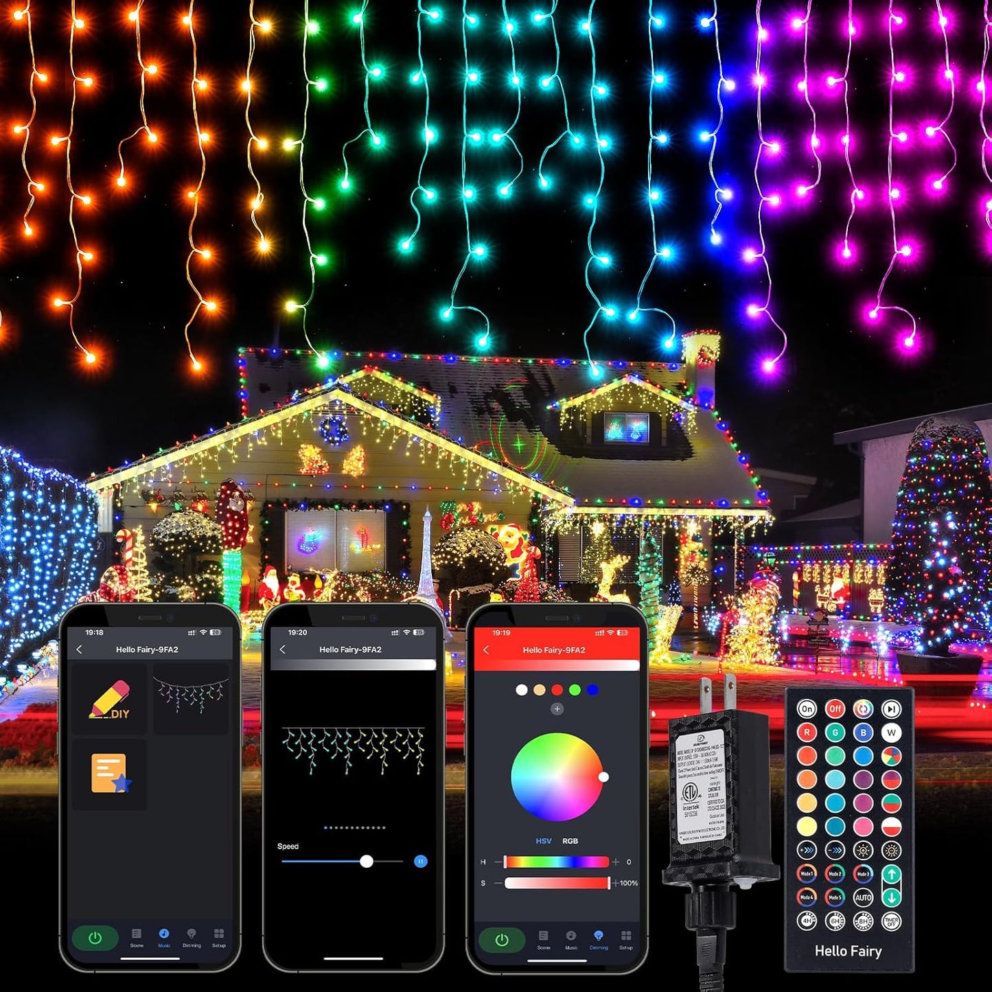 Brightown Smart Icicle Lights for Outside, 33Ft 304 LED RGB Smart Christmas Lights with 58 Preset Modes, App or Remote Control, Music Sync, Memory and Timer Function for Indoor/Outdoor Use