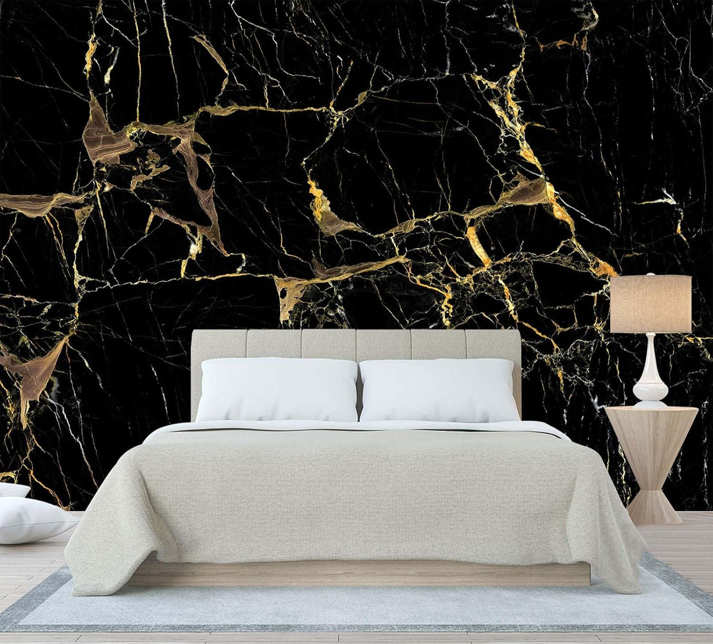 Black Golden Marble Wallpaper Abstract Stone Texture Wall Mural Living Room Bedroom Office (Not Peel and Stick)
